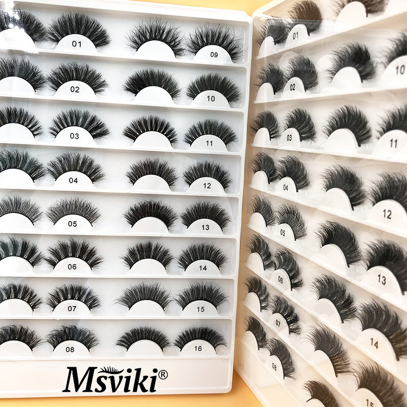 16 perechi de gene de nurcă artificială naturale 10-15 mm, lucrate manual, gene false 3D scurte, pachet cutie Machiaj pentru extensie de gene false