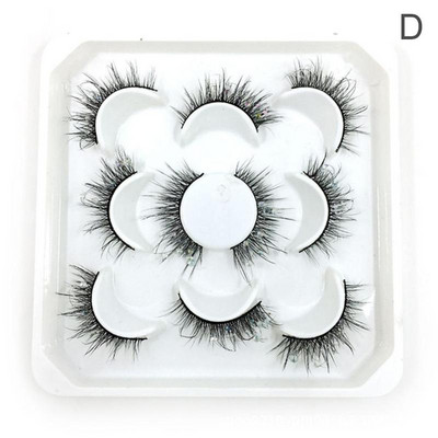 5 Pair mākslīgās skropstas, krāsainas rozā purpursarkanas pūkainas mākslīgās ūdeles skropstas 3D apjoms grima kostīmam, dabīgs Cat-Eye viltus acs Las H9R4