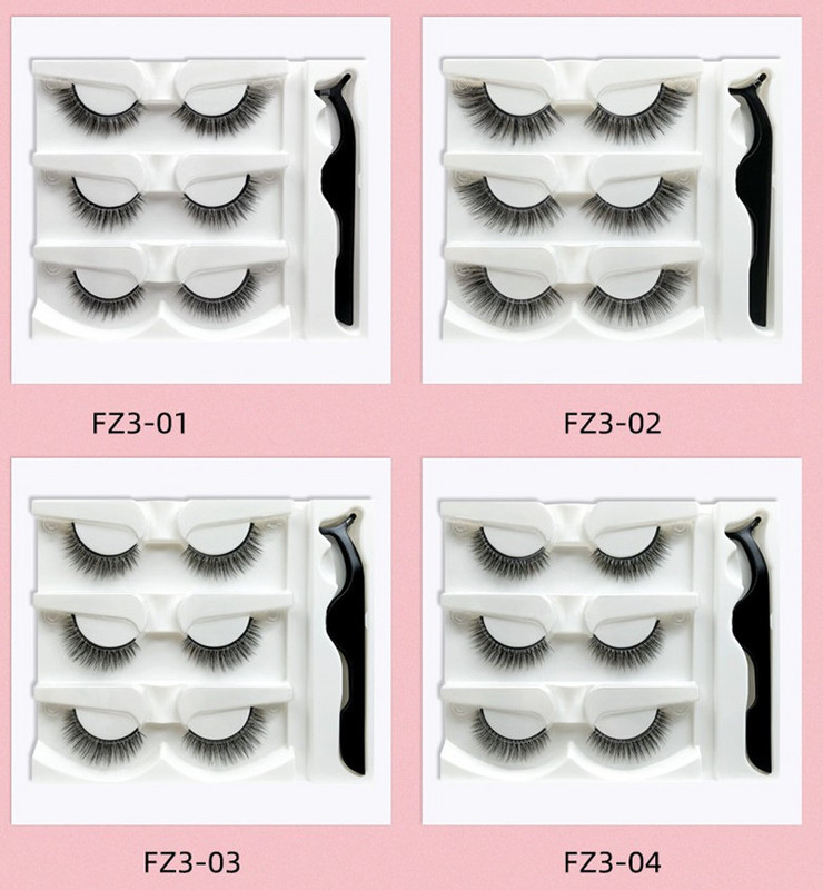 3 perechi de gene false, fără lipici și autoadezive, naturale și lungi, gene false realizate manual, set de machiaj pentru ochi cu pensetă