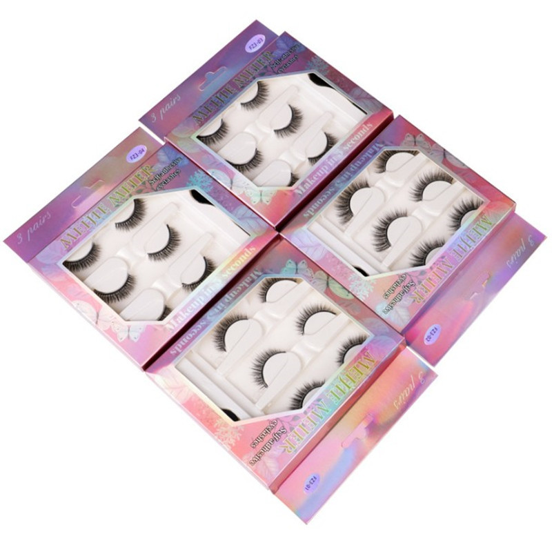 3 perechi de gene false, fără lipici și autoadezive, naturale și lungi, gene false realizate manual, set de machiaj pentru ochi cu pensetă