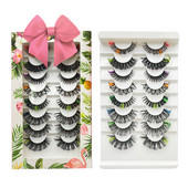 Komplet ruskih umjetnih trepavica u boji, veleprodajne kutije Fluffy D, prirodne duge, pune trake, 8 pari trepavica