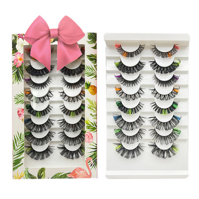 Komplet ruskih umjetnih trepavica u boji, veleprodajne kutije Fluffy D, prirodne duge, pune trake, 8 pari trepavica