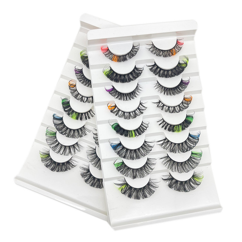 Komplet ruskih umjetnih trepavica u boji, veleprodajne kutije Fluffy D, prirodne duge, pune trake, 8 pari trepavica