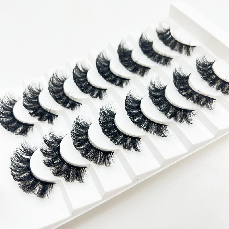 Komplet ruskih umjetnih trepavica u boji, veleprodajne kutije Fluffy D, prirodne duge, pune trake, 8 pari trepavica