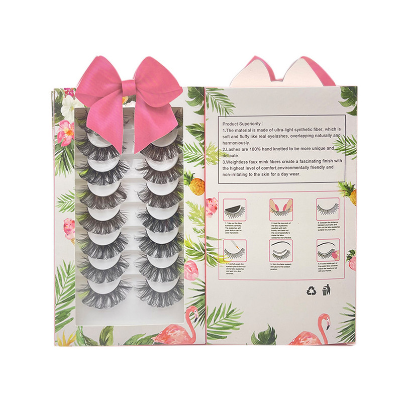 Komplet ruskih umjetnih trepavica u boji, veleprodajne kutije Fluffy D, prirodne duge, pune trake, 8 pari trepavica