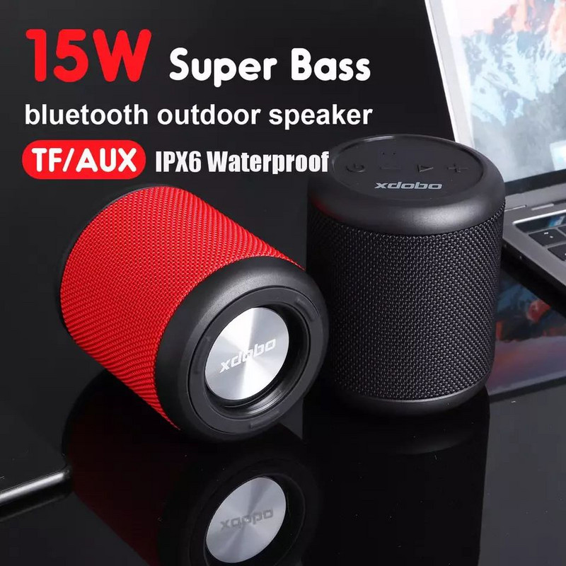 Difuzor Bluetooth portabil fără fir XDOBO 15W TWS Stereo Mini coloană în aer liber IPX6 Subwoofer rezistent la apă 3600mAh Casetă de sunet TF AUX