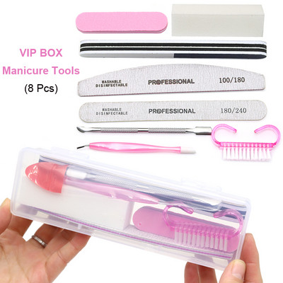 1 set manichiură lustruit costum de unghii pilă de unghii tampon de șlefuire bandă de șlefuit împingător de cuticule oțel împingere perie de curățare a pielii moarte