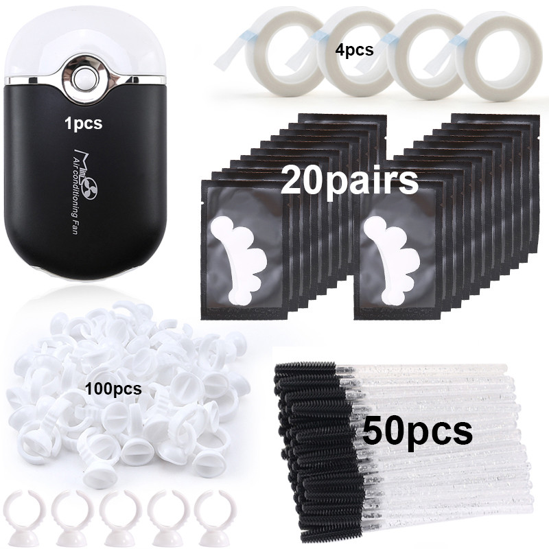 175PCS/Set Umjetne trepavice Set alata za ekstenziju USB ventilator za trepavice Jastučići za oči Ljepilni prsten Silikonske četkice za obrve Traka za presađivanje
