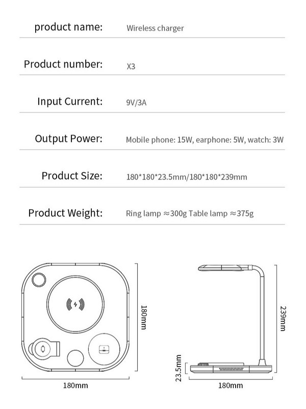 Dock de încărcare fără fir 3 în 1 cu lampă pentru iPhone 14 13 12 Stație de încărcare rapidă QI pentru Apple Watch Airpods Pro 2 3