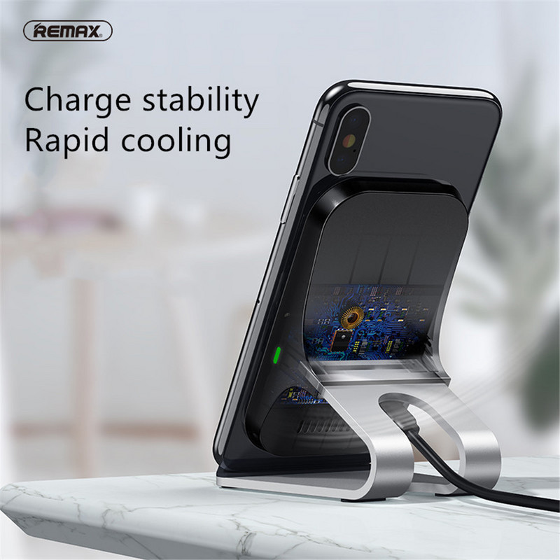 Remax 10W ασύρματος φορτιστής από κράμα αλουμινίου Κάθετη επιτραπέζια βάση γρήγορη φόρτιση για iPhone/Samsung/Xiaomi/Huawei