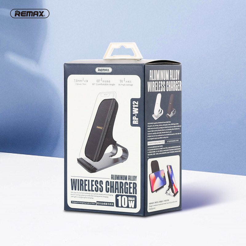 Remax 10W ασύρματος φορτιστής από κράμα αλουμινίου Κάθετη επιτραπέζια βάση γρήγορη φόρτιση για iPhone/Samsung/Xiaomi/Huawei