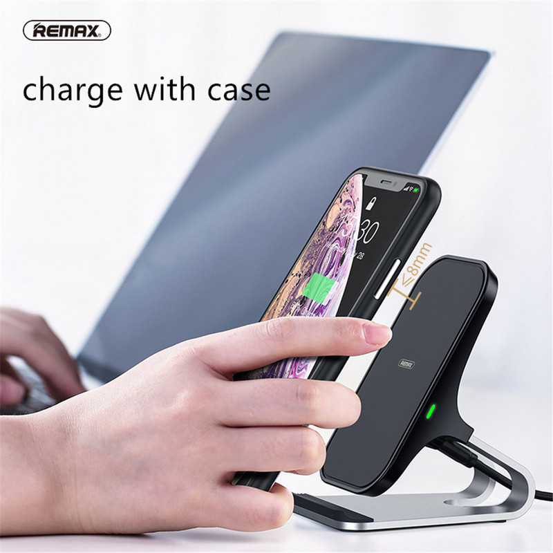 Remax 10W ασύρματος φορτιστής από κράμα αλουμινίου Κάθετη επιτραπέζια βάση γρήγορη φόρτιση για iPhone/Samsung/Xiaomi/Huawei