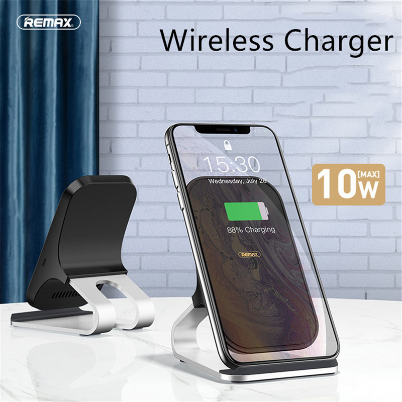 Remax 10W ασύρματος φορτιστής από κράμα αλουμινίου Κάθετη επιτραπέζια βάση γρήγορη φόρτιση για iPhone/Samsung/Xiaomi/Huawei
