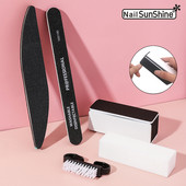 Kit de manichiură neagră, 5 bucăți, pile acrilice cu burete pentru lustruirea unghiilor 100/180 perie pentru curățarea prafului bloc de lustruit pentru tunderea unghiilor
