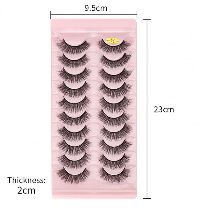 10 чифта фалшиви мигли, тънки, дебели естествени къдрици, ръчно изработени пухкави 7D имитация на косъм от норка, удължени мигли pestañas postizas