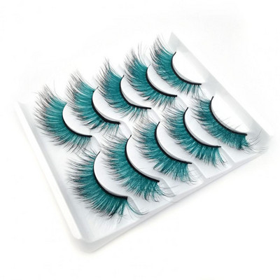 5 perechi de gene false 3D moi, confortabile de purtat, imitație de nurcă, culoare gradient, frumusețe, gene false pentru performanță