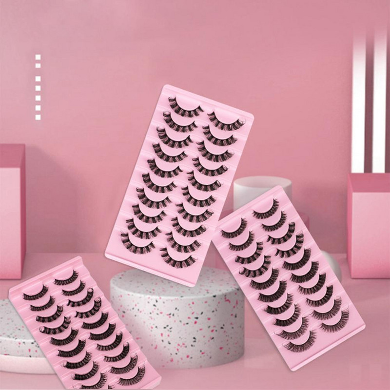 10 ζεύγη ψεύτικες βλεφαρίδες χωρίς υπολείμματα Σε σχήμα D 3D εφέ Lady Handmade Extensions Εργαλείο μακιγιάζ για ψεύτικες βλεφαρίδες