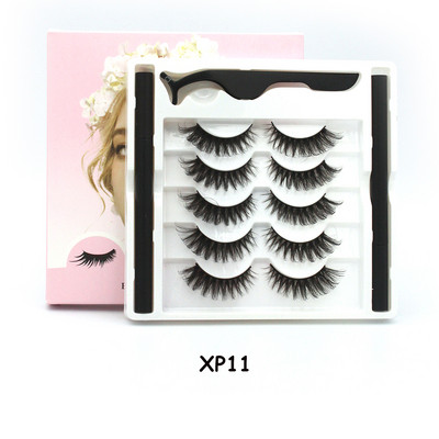 5 чифта магнитни мигли и комплект очна линия Естествени фалшиви мигли Течна очна линия и водоустойчив комплект пинсети Инструменти за грим