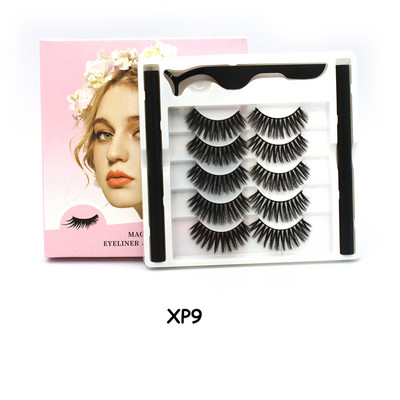 5 чифта магнитни мигли и комплект очна линия Естествени фалшиви мигли Течна очна линия и водоустойчив комплект пинсети Инструменти за грим