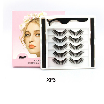 5 чифта магнитни мигли и комплект очна линия Естествени фалшиви мигли Течна очна линия и водоустойчив комплект пинсети Инструменти за грим