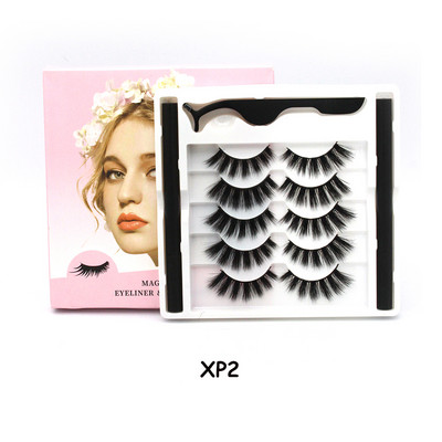 5 чифта магнитни мигли и комплект очна линия Естествени фалшиви мигли Течна очна линия и водоустойчив комплект пинсети Инструменти за грим