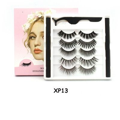 5 чифта магнитни мигли и комплект очна линия Естествени фалшиви мигли Течна очна линия и водоустойчив комплект пинсети Инструменти за грим