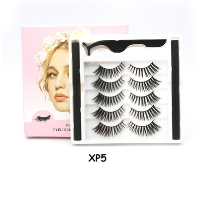 5 чифта магнитни мигли и комплект очна линия Естествени фалшиви мигли Течна очна линия и водоустойчив комплект пинсети Инструменти за грим