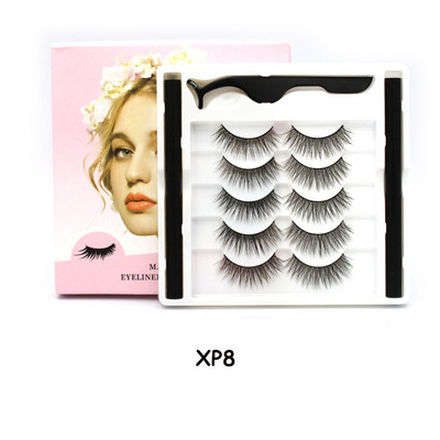 5 чифта магнитни мигли и комплект очна линия Естествени фалшиви мигли Течна очна линия и водоустойчив комплект пинсети Инструменти за грим