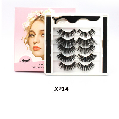 5 чифта магнитни мигли и комплект очна линия Естествени фалшиви мигли Течна очна линия и водоустойчив комплект пинсети Инструменти за грим