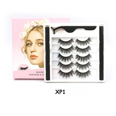 5 чифта магнитни мигли и комплект очна линия Естествени фалшиви мигли Течна очна линия и водоустойчив комплект пинсети Инструменти за грим