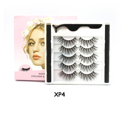 5 чифта магнитни мигли и комплект очна линия Естествени фалшиви мигли Течна очна линия и водоустойчив комплект пинсети Инструменти за грим