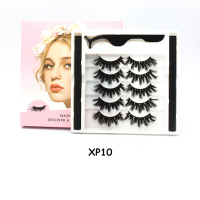 5 чифта магнитни мигли и комплект очна линия Естествени фалшиви мигли Течна очна линия и водоустойчив комплект пинсети Инструменти за грим