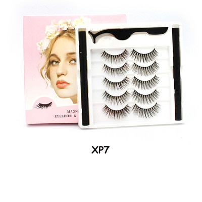 5 чифта магнитни мигли и комплект очна линия Естествени фалшиви мигли Течна очна линия и водоустойчив комплект пинсети Инструменти за грим