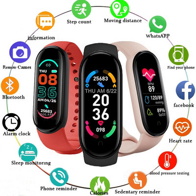 M6 pametna narukvica Višenamjenski mjerač otkucaja srca Krvni tlak Korak Glazba Praćenje spavanja M6 Smart Fitness sportski sat