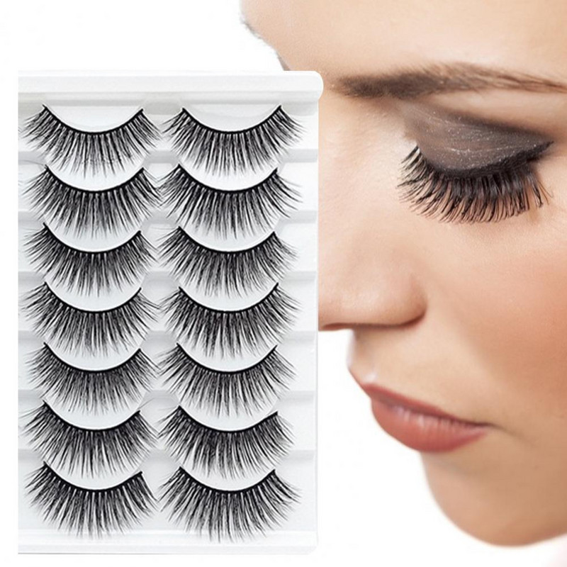14 ζευγάρια μαύρες τεχνητές βλεφαρίδες Χνουδωτές πυκνές χημικές ίνες ομορφιάς ψευδείς βλεφαρίδες μακιγιάζ Αξεσουάρ βλεφαρίδων