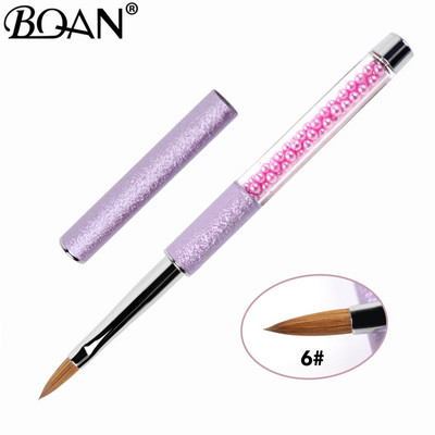 BQAN Perie pentru unghii acrilice mov Kolinsky Sable Mărimea părului #2-#12 Instrument de artă pentru manichiură Mâner cu perle Perie kolinsky pentru unghii acrilice