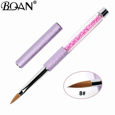 BQAN Perie pentru unghii acrilice mov Kolinsky Sable Mărimea părului #2-#12 Instrument de artă pentru manichiură Mâner cu perle Perie kolinsky pentru unghii acrilice