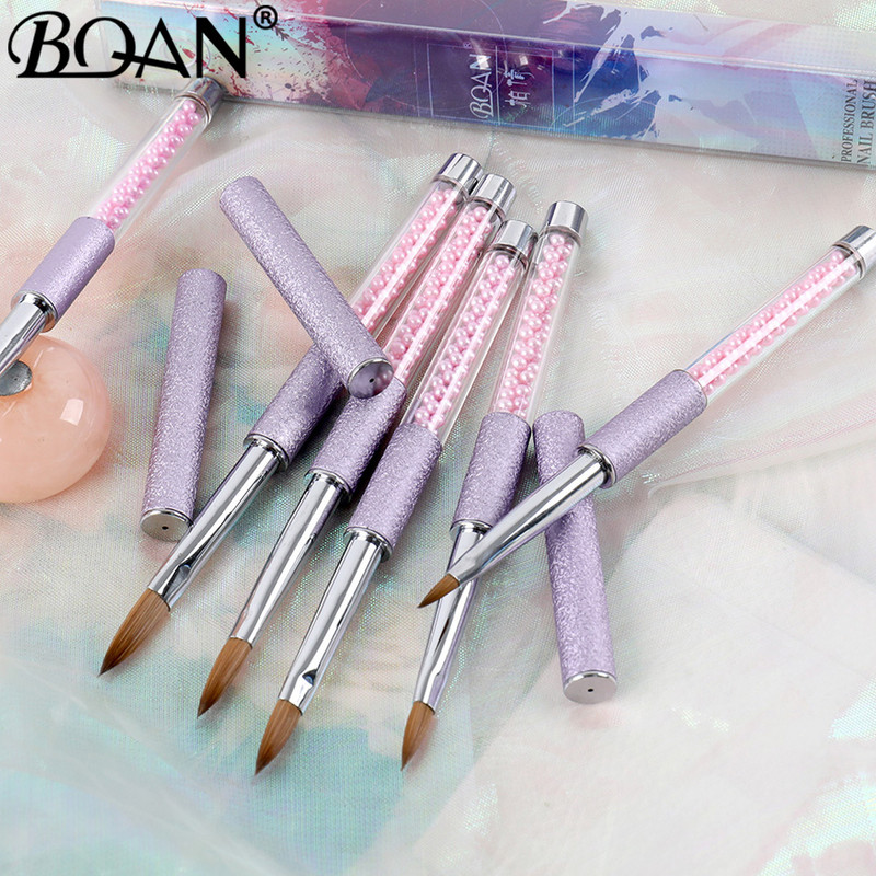BQAN Perie pentru unghii acrilice mov Kolinsky Sable Mărimea părului #2-#12 Instrument de artă pentru manichiură Mâner cu perle Perie kolinsky pentru unghii acrilice