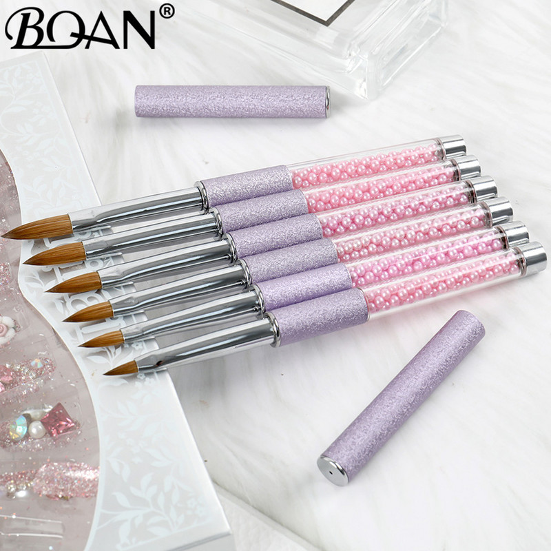 BQAN Perie pentru unghii acrilice mov Kolinsky Sable Mărimea părului #2-#12 Instrument de artă pentru manichiură Mâner cu perle Perie kolinsky pentru unghii acrilice