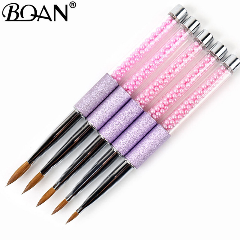 BQAN Perie pentru unghii acrilice mov Kolinsky Sable Mărimea părului #2-#12 Instrument de artă pentru manichiură Mâner cu perle Perie kolinsky pentru unghii acrilice