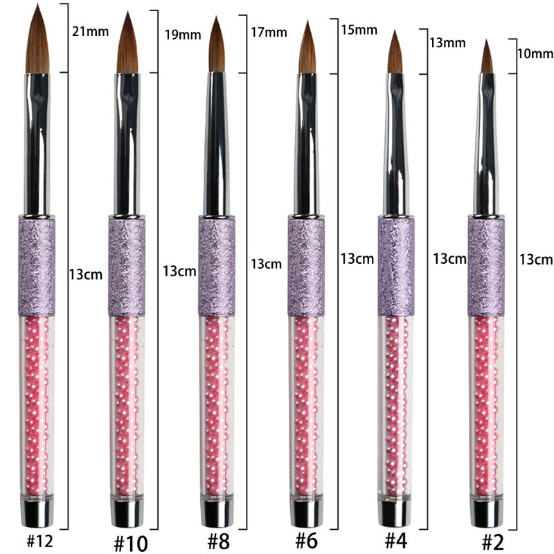 BQAN Perie pentru unghii acrilice mov Kolinsky Sable Mărimea părului #2-#12 Instrument de artă pentru manichiură Mâner cu perle Perie kolinsky pentru unghii acrilice