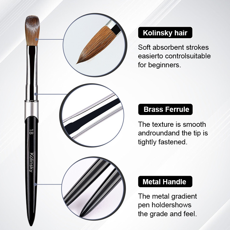 100% perie acrilice pentru unghii Kolinsky pură 1 buc perie neagră pentru unghii cu gel UV, extensie pentru unghii, perie de desen