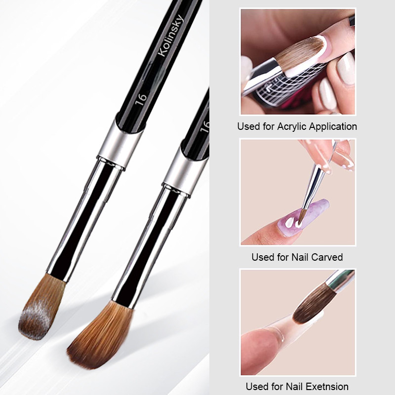 100% perie acrilice pentru unghii Kolinsky pură 1 buc perie neagră pentru unghii cu gel UV, extensie pentru unghii, perie de desen