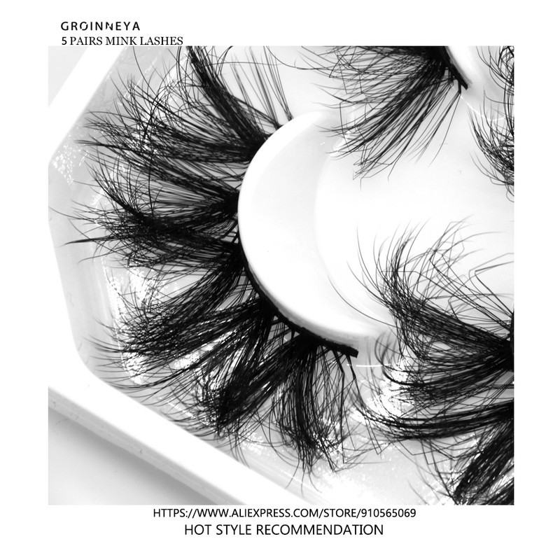 GROINNEYA 5 чифта Норкови мигли Изкуствени мигли Норкови изкуствени мигли Драматични обемни мигли Удължаване на мигли за грим