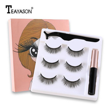 TEAYASON Magnetic Eyeliner Ψεύτικες βλεφαρίδες Σετ 3 ζευγαριών 3D Magnet Liquid Eye Liner Eye Lashes Αδιάβροχο μακιγιάζ ματιών διάρκειας TSLM1