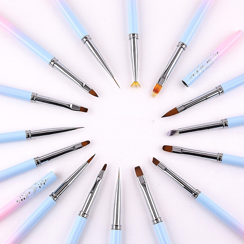 15 buc Perie pentru manichiură roz, stilou pentru linie de tragere, stilou amețit, set complet de perii pentru manichiură, stilou pentru fototerapie, instrument profesional pentru manichiură