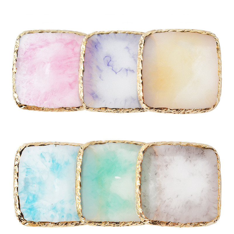 Instrument de pictură pentru unghii Paleta de rășină Golden Edge Manichiură Instrument de vopsea de culoare Frunză rotundă Placă de formă pătrată