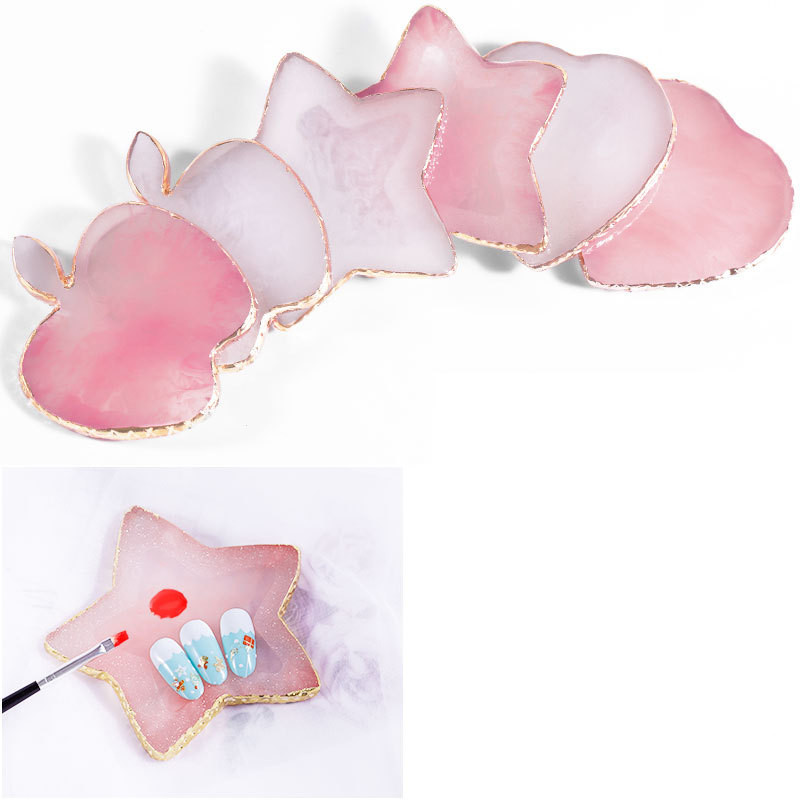 Instrument de pictură pentru unghii Paleta de rășină Golden Edge Manichiură Instrument de vopsea de culoare Frunză rotundă Placă de formă pătrată