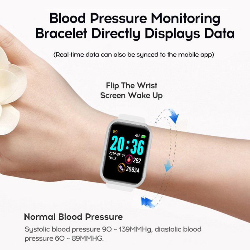 Y68 Smart Watch Pulzusszám Vérnyomás Vér Oxigén Monitoring Többfunkciós Emlékeztető Alvásfigyelés