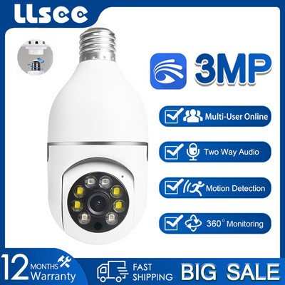 LLSEE YOOSEE Cameră de supraveghere IP, video, bec E27, 3MP, full-color, Wi-Fi, mini interior, securitate smart home, monitorizare bebeluși,
